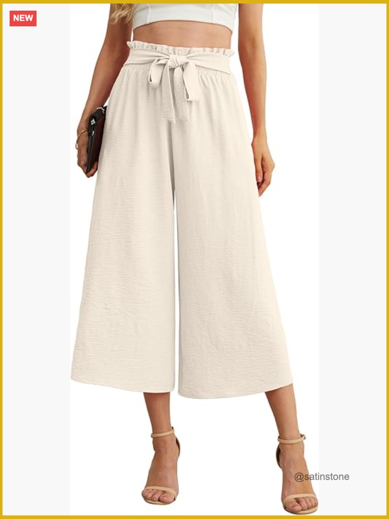 Women Flowy Wide Leg Pants High Waist Adjustable Knot Business Casual Trousers